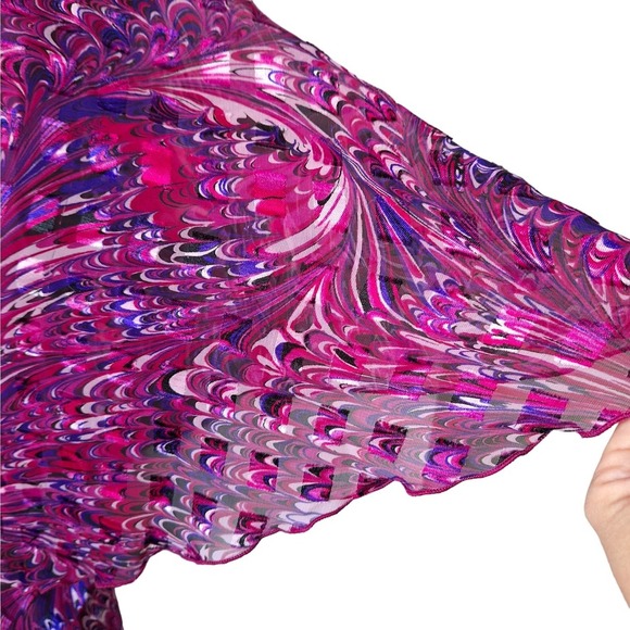 Vintage 70s/80s Hot Pink/Purple Swirl Ruffled Flutter Sleeve Dress Women Size L - Picture 9 of 10
